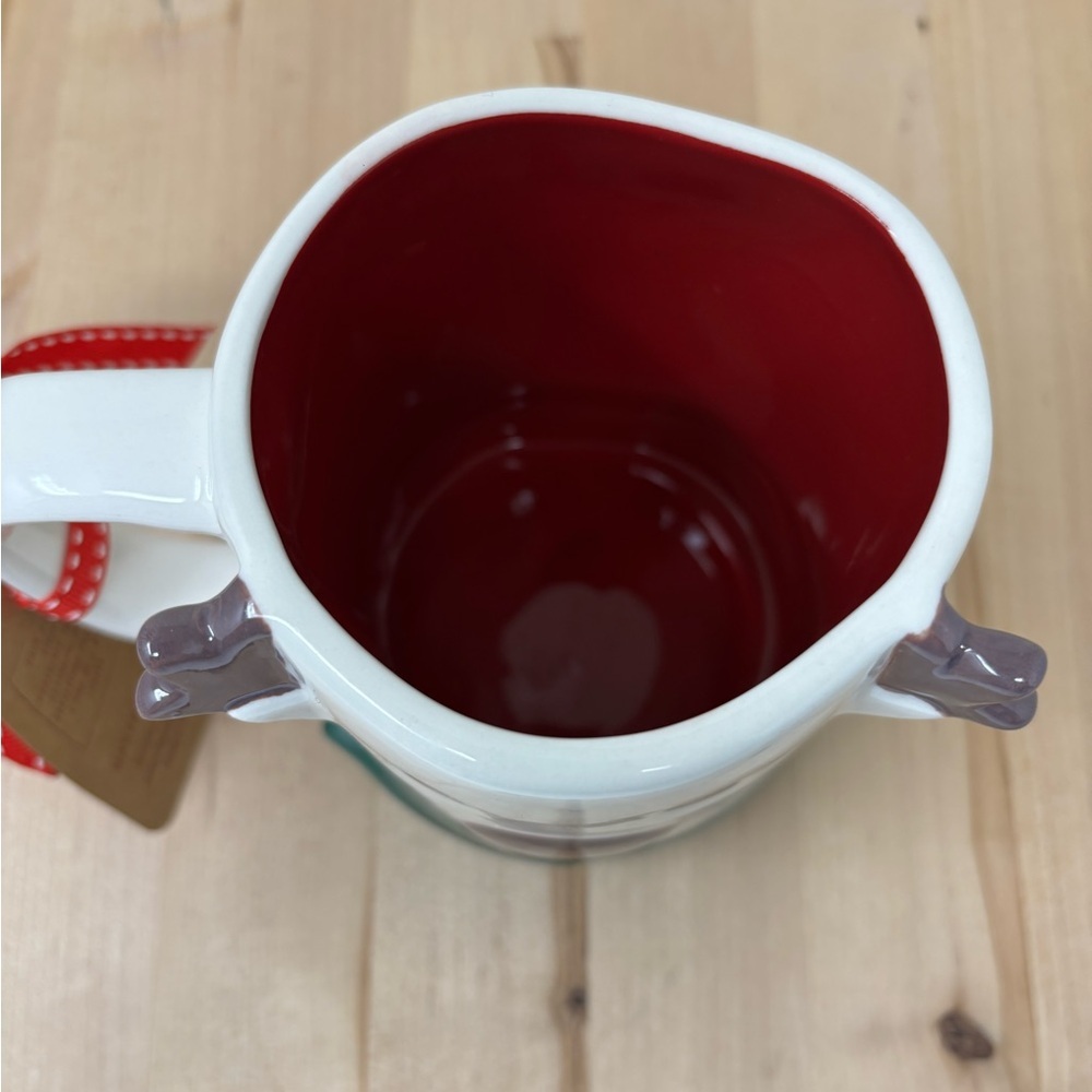 Rae Dunn Christmas OH DEER Mug White Double Sided Red Interior Green Bottom New - Picture 3 of 4